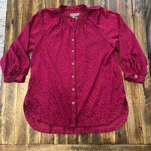 Anthropologie Maroon Textured Button-Up Blouse